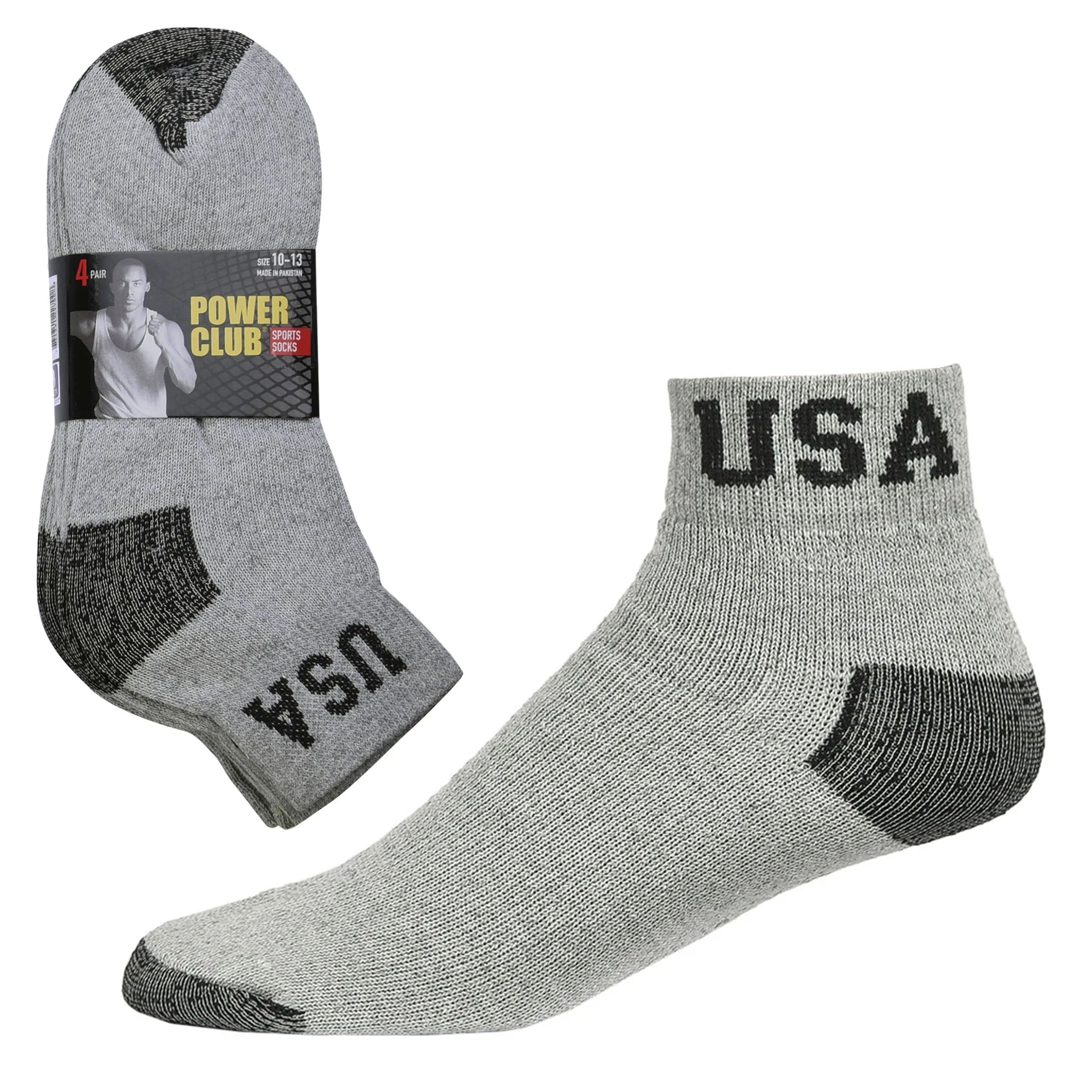 4 Pairs Mens USA Ankle Quarter Socks Cushioned Grey Athletic Sports 10-13 Cotton
