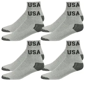4 Pairs Mens USA Ankle Quarter Socks Cushioned Grey Athletic Sports 10-13 Cotton