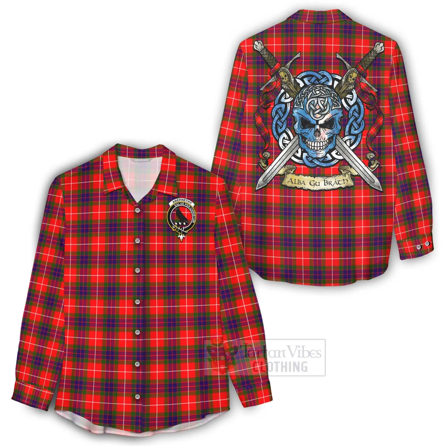 Abernethy Tartan Women's Casual Shirt with Family Crest Celtic Skull Style