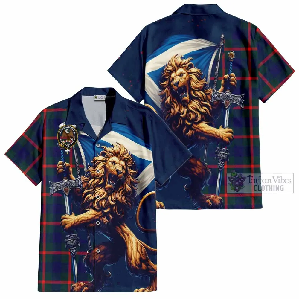 Agnew Tartan Family Crest Short Sleeve Button Shirt with Scottish Majestic Lion
