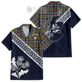 Aikenhead Tartan Short Sleeve Button Shirt Featuring Thistle and Scotland Map