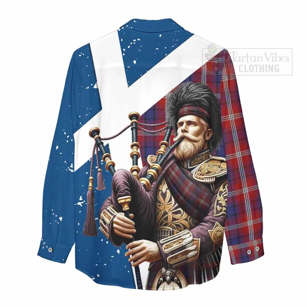Ainslie Tartan Women's Casual Shirt with Family Crest Scottish Bagpiper Vibes