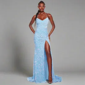 Alyce Paris periwinkle plush sequin dress, size 6, NEW WITH TAGS!