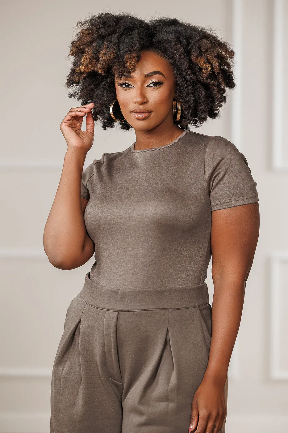 Baily Round Neck Bodysuit - Mink