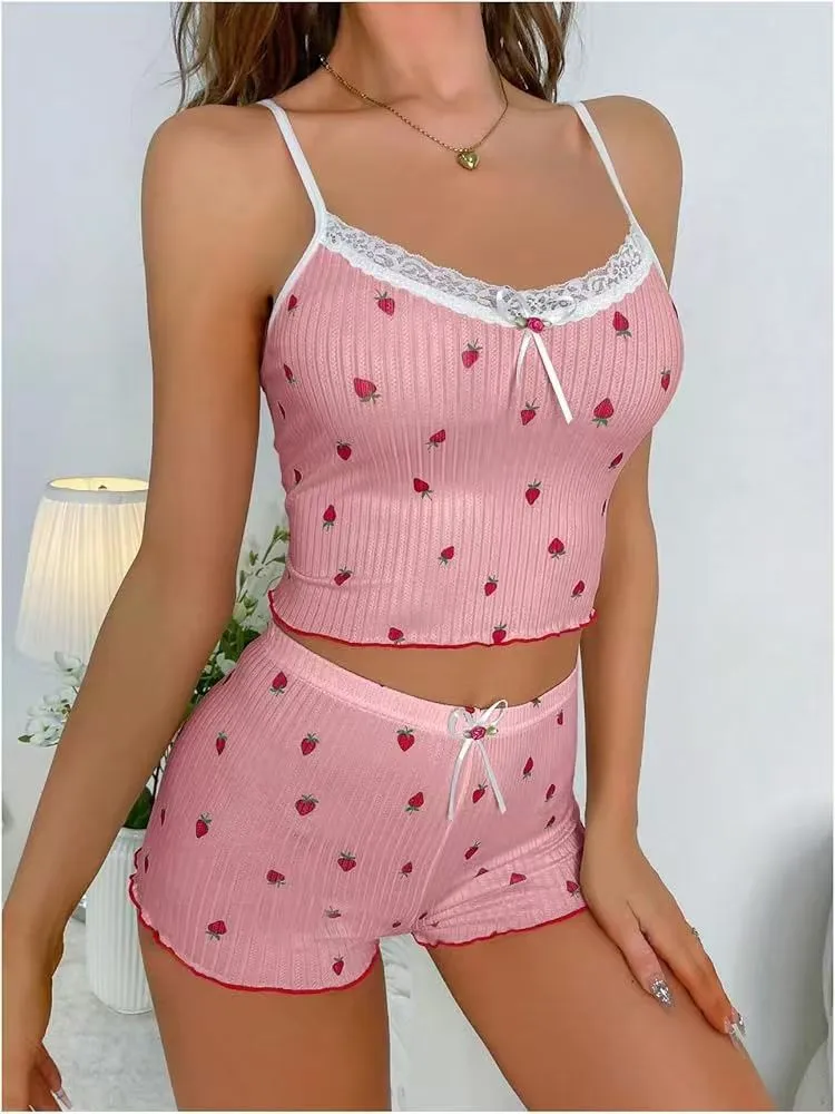 Big Pit Strip Home Ladies Bow Suspender Shorts Two-piece Suit Lace