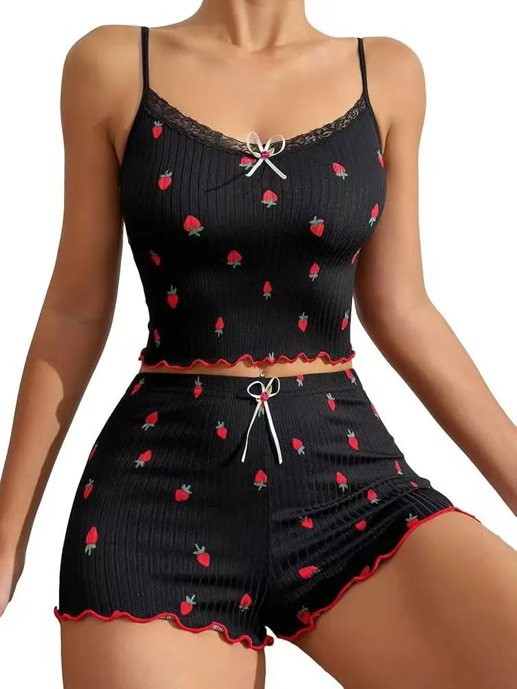 Big Pit Strip Home Ladies Bow Suspender Shorts Two-piece Suit Lace