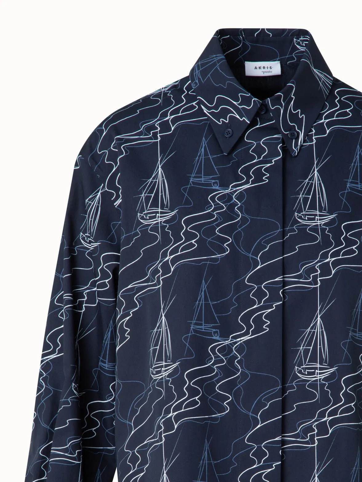 Boxy Blouse in Cotton with Sailboat Print