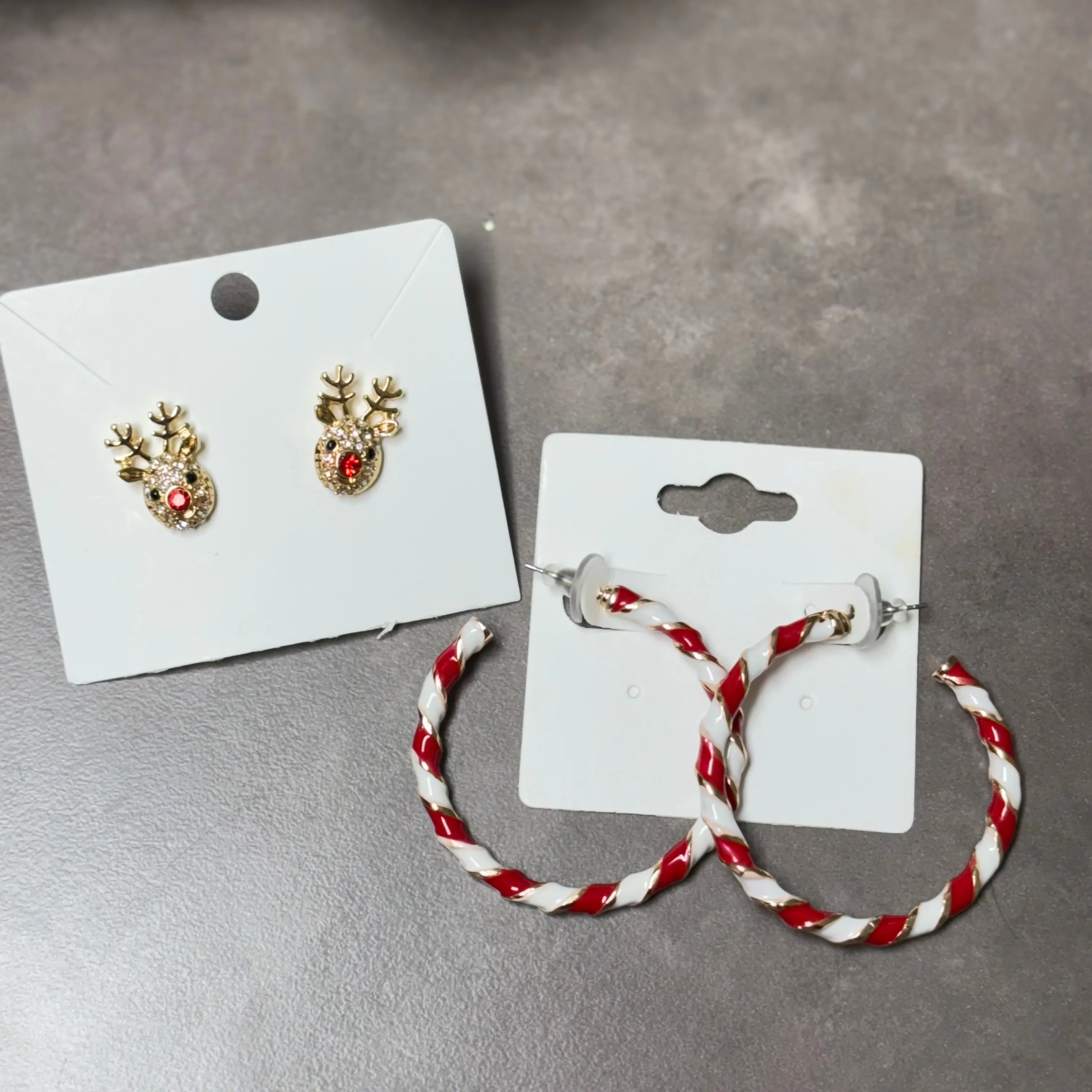Christmas Post Back Earrings Reindeer or Candy Cane