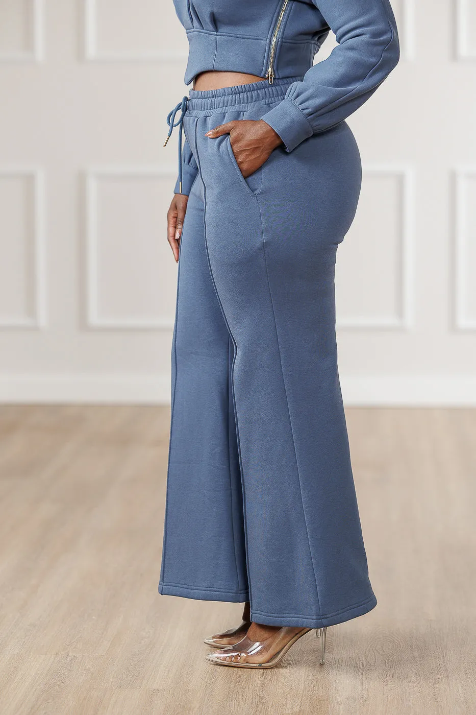 FINAL SALE - Quinnley Seamed Flare Pants - Steel Blue