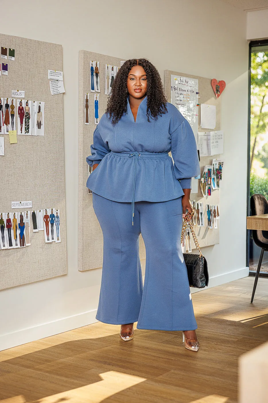 FINAL SALE - Quinnley Seamed Flare Pants - Steel Blue