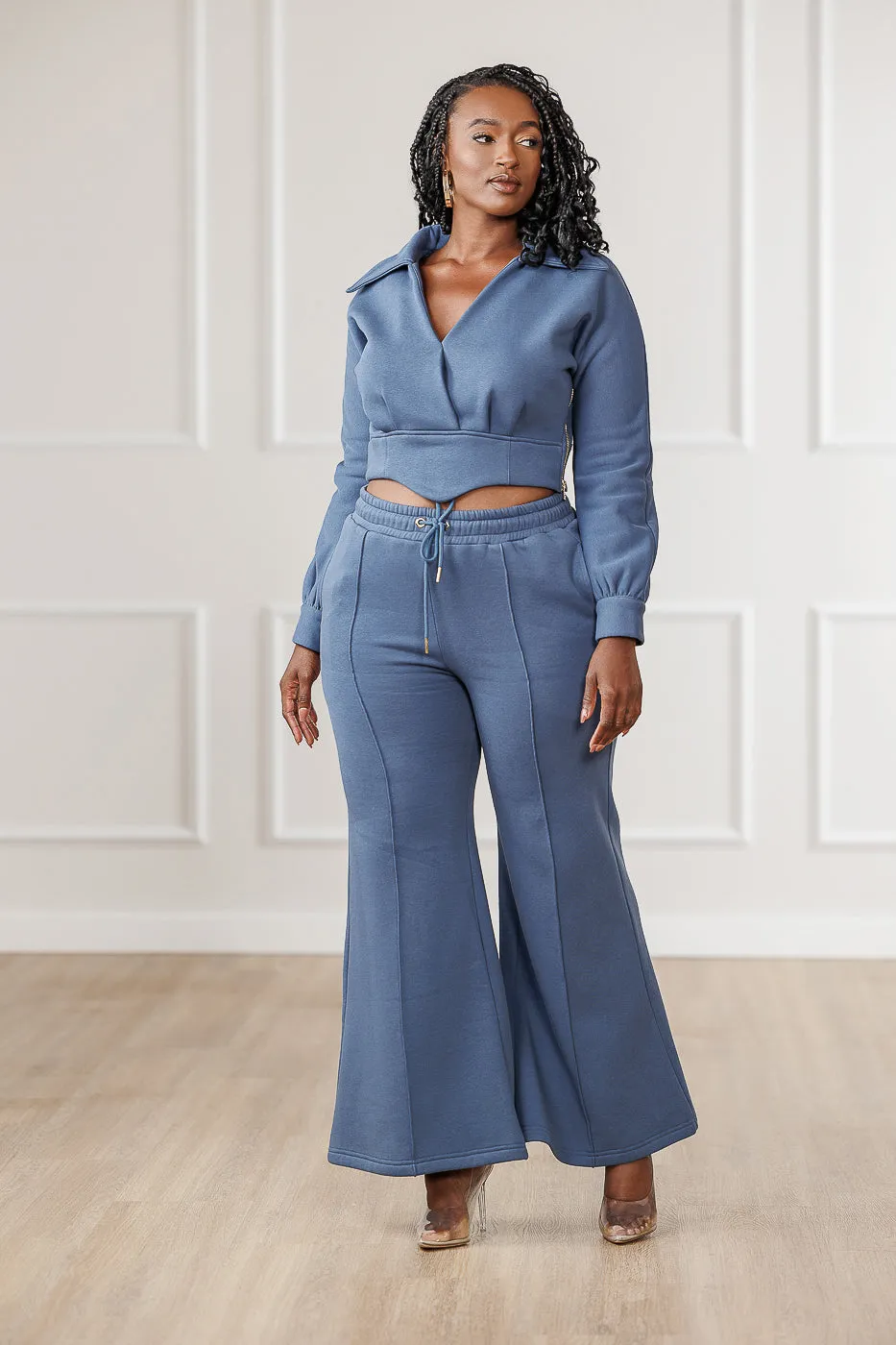 FINAL SALE - Quinnley Seamed Flare Pants - Steel Blue