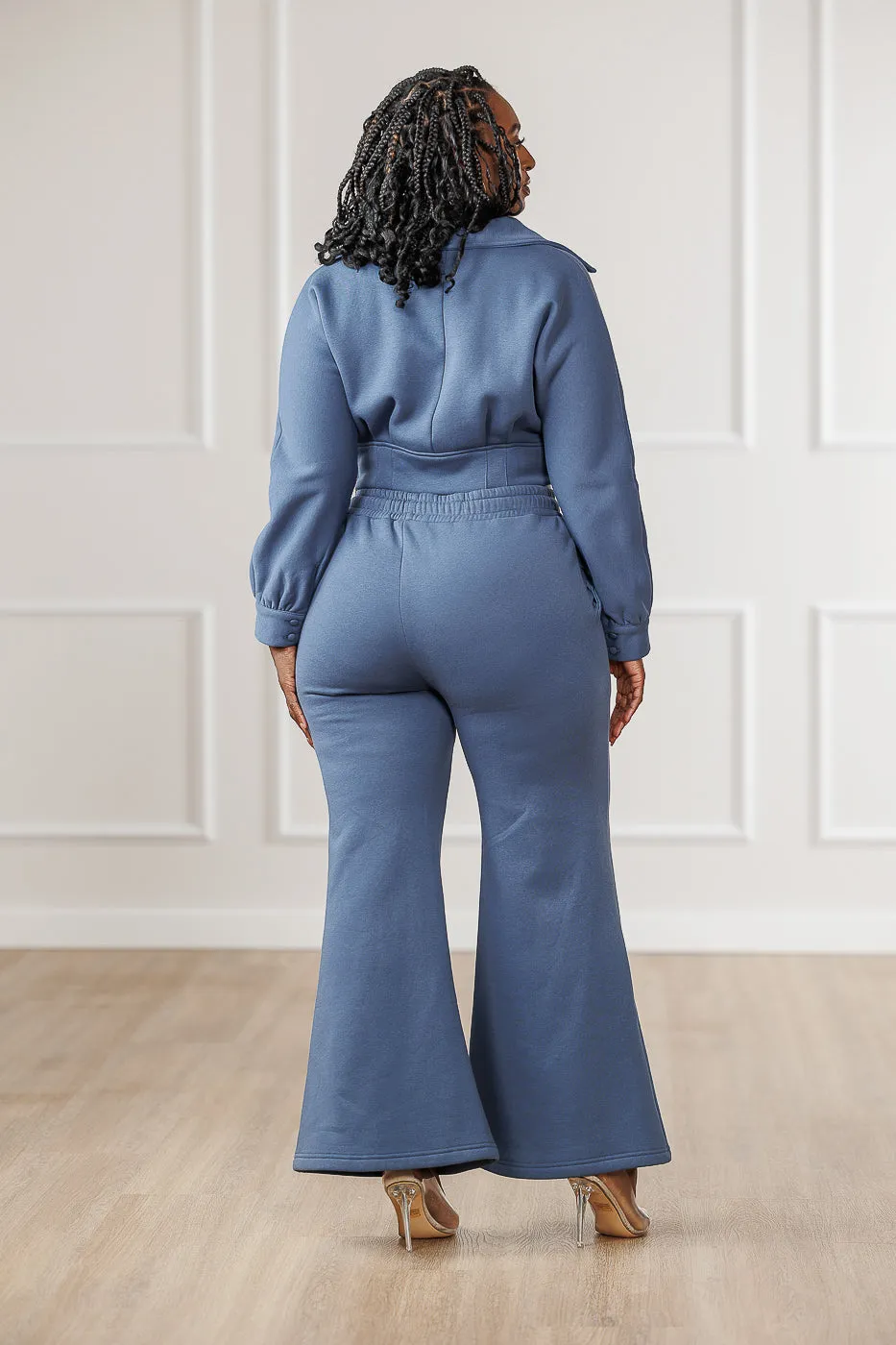 FINAL SALE - Quinnley Seamed Flare Pants - Steel Blue