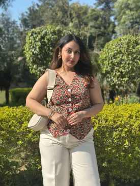 Old Red Floral Waistcoat