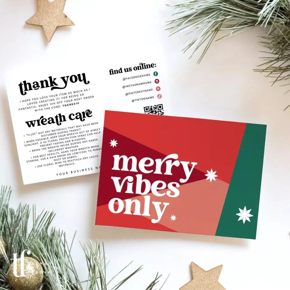 Retro Christmas Business Thank You Card & Artificial Wreath Care Canva Template