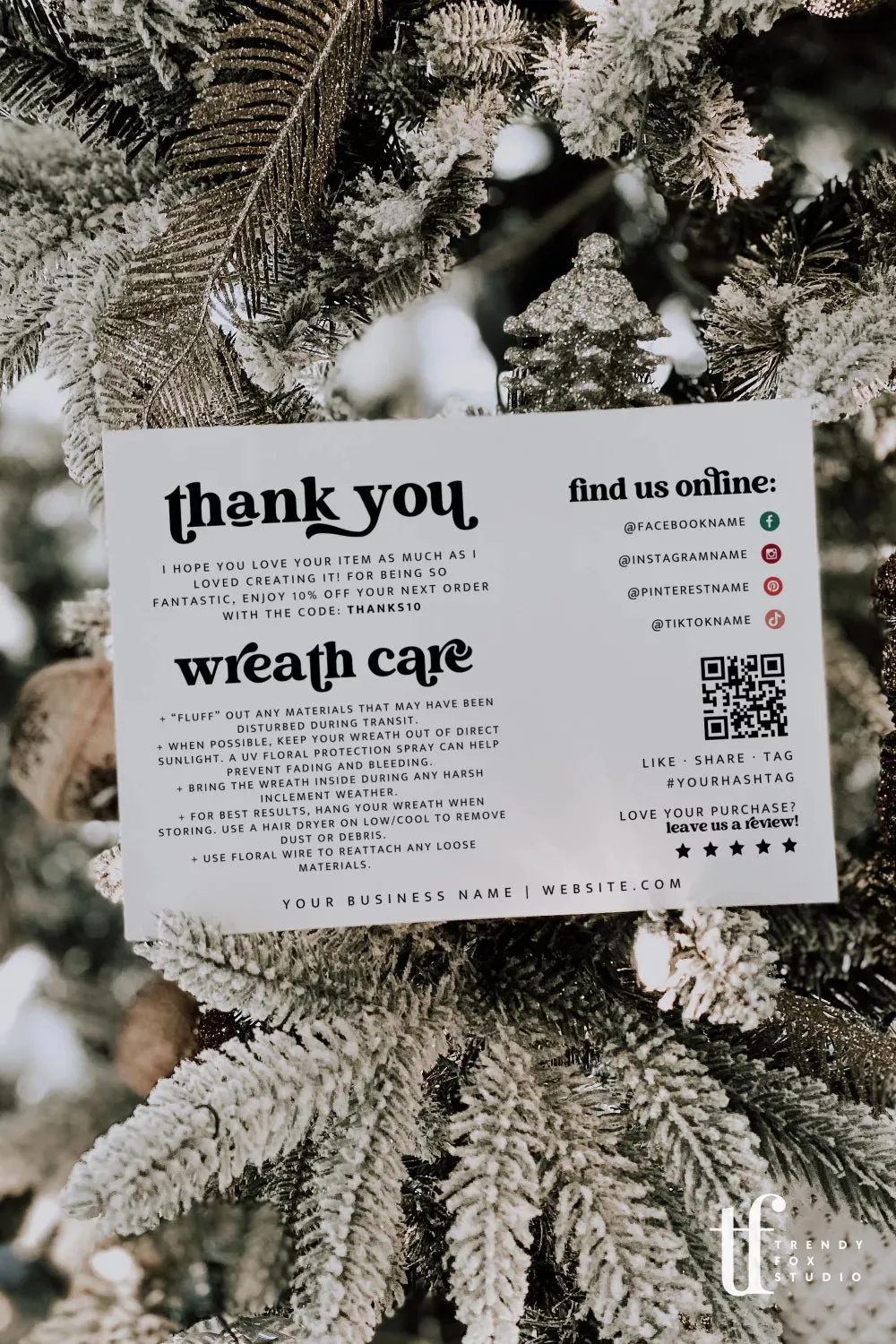 Retro Christmas Business Thank You Card & Artificial Wreath Care Canva Template