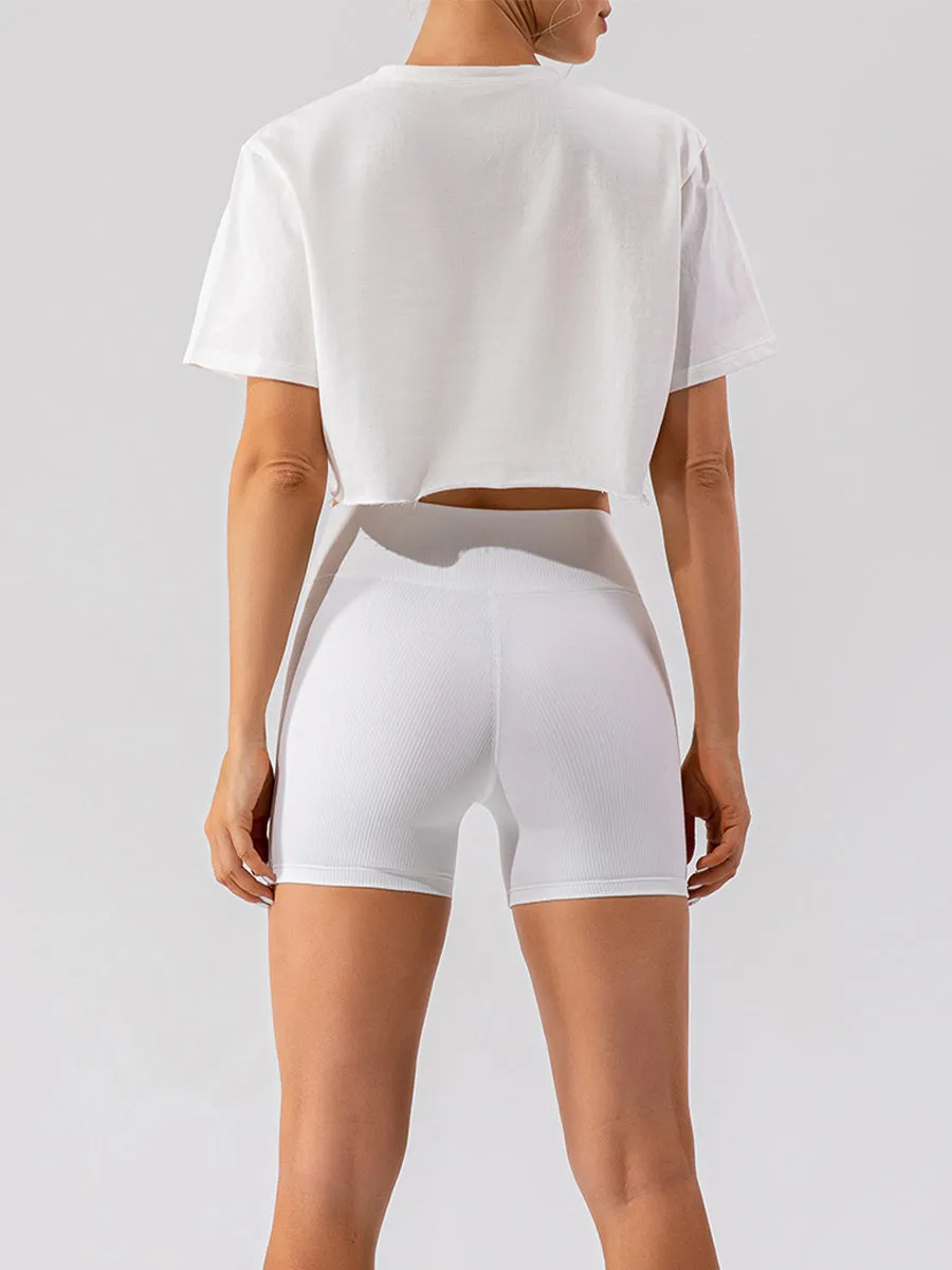 Solid Loose Fit Short Sleeves Sports Top Running Blouse Gym Top