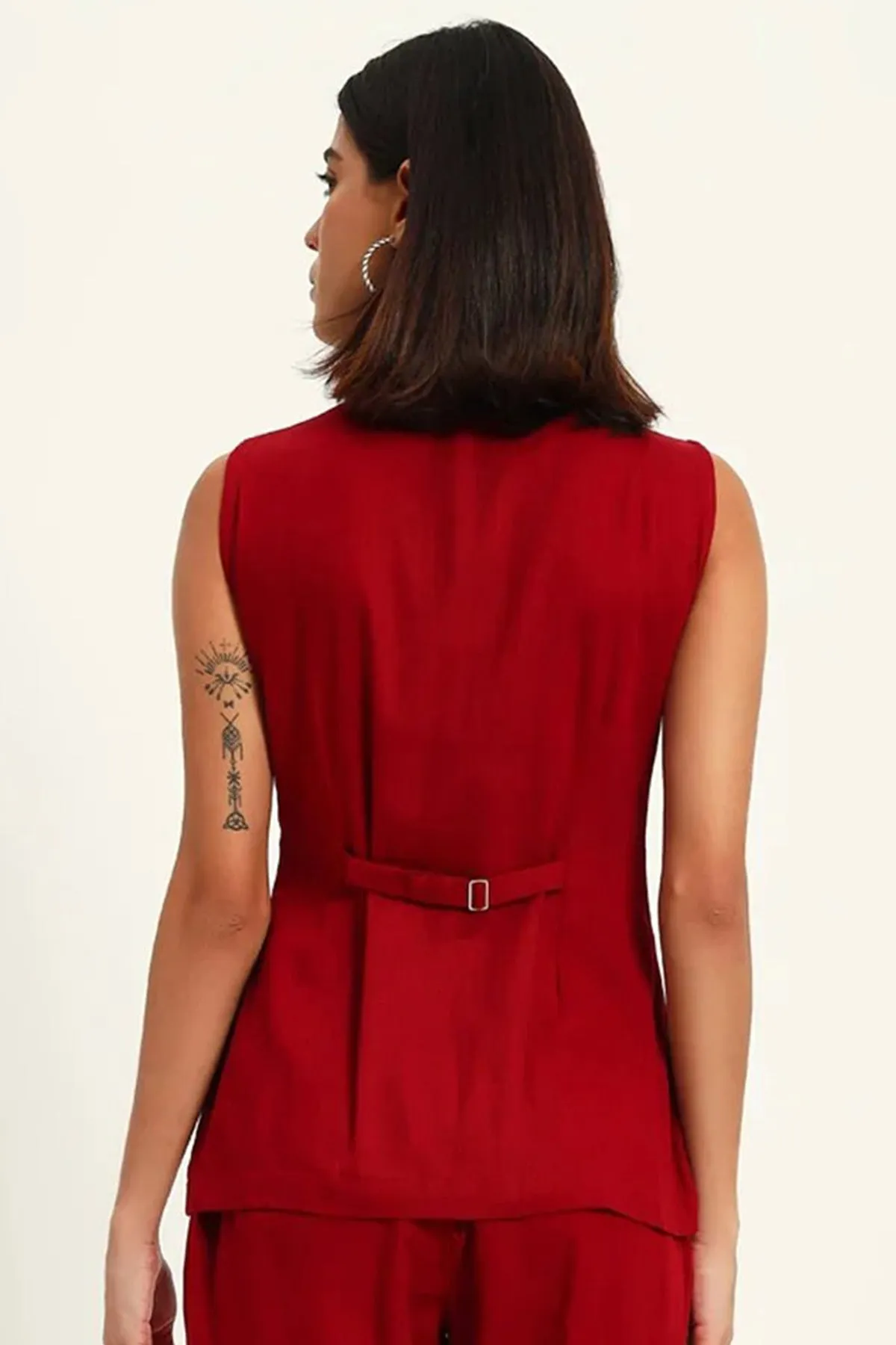 Square Neck Linen Vest, Maroon