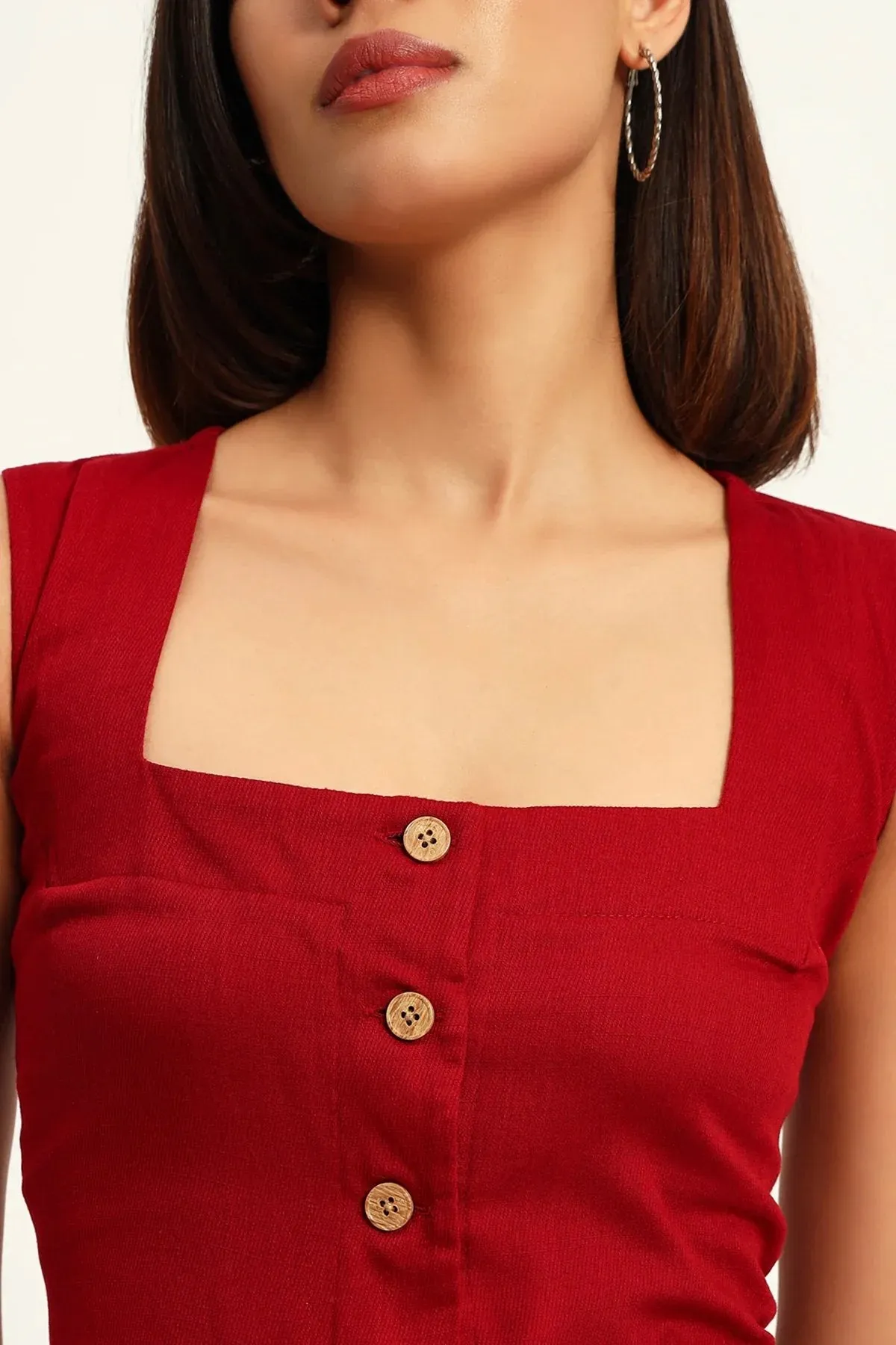 Square Neck Linen Vest, Maroon