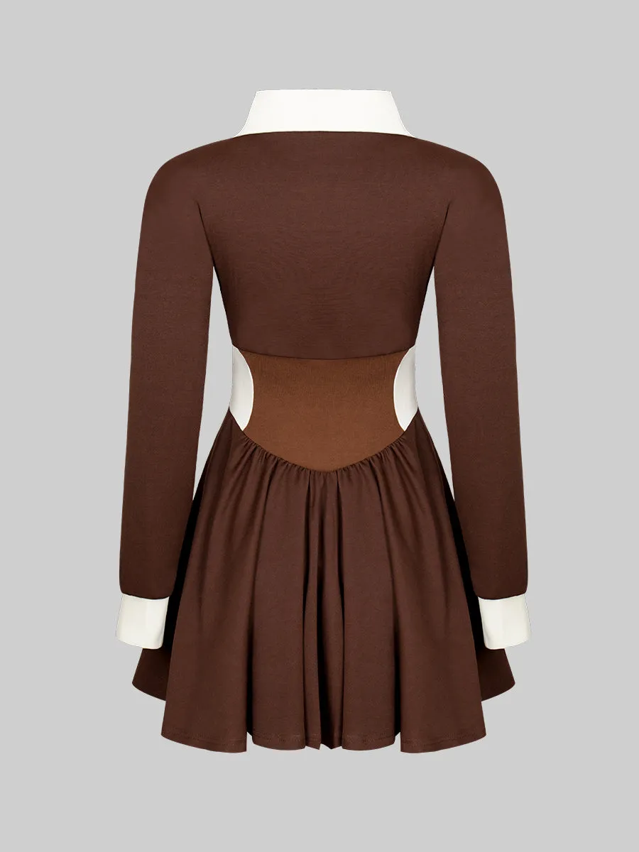Stretch Pleated Coffee Dress