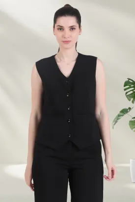 V Neck Tailored Waistcoat, Black