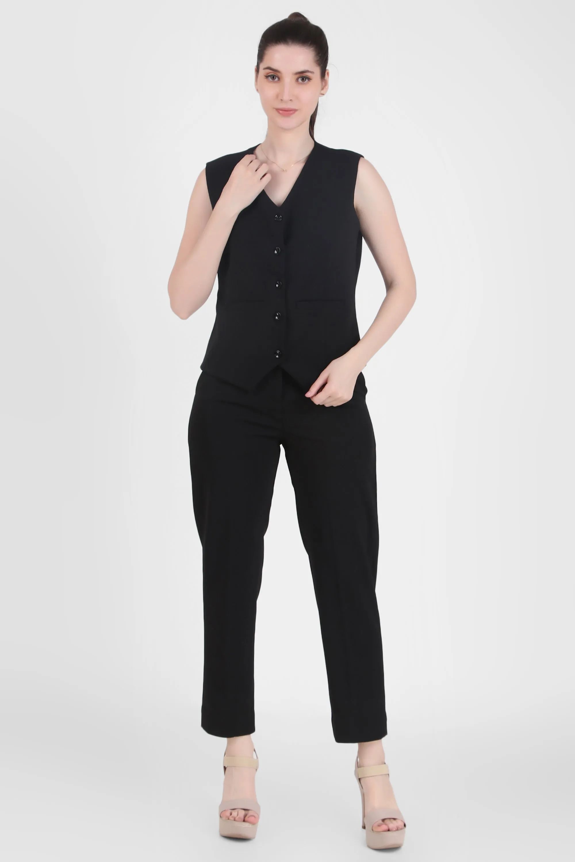 V Neck Tailored Waistcoat, Black