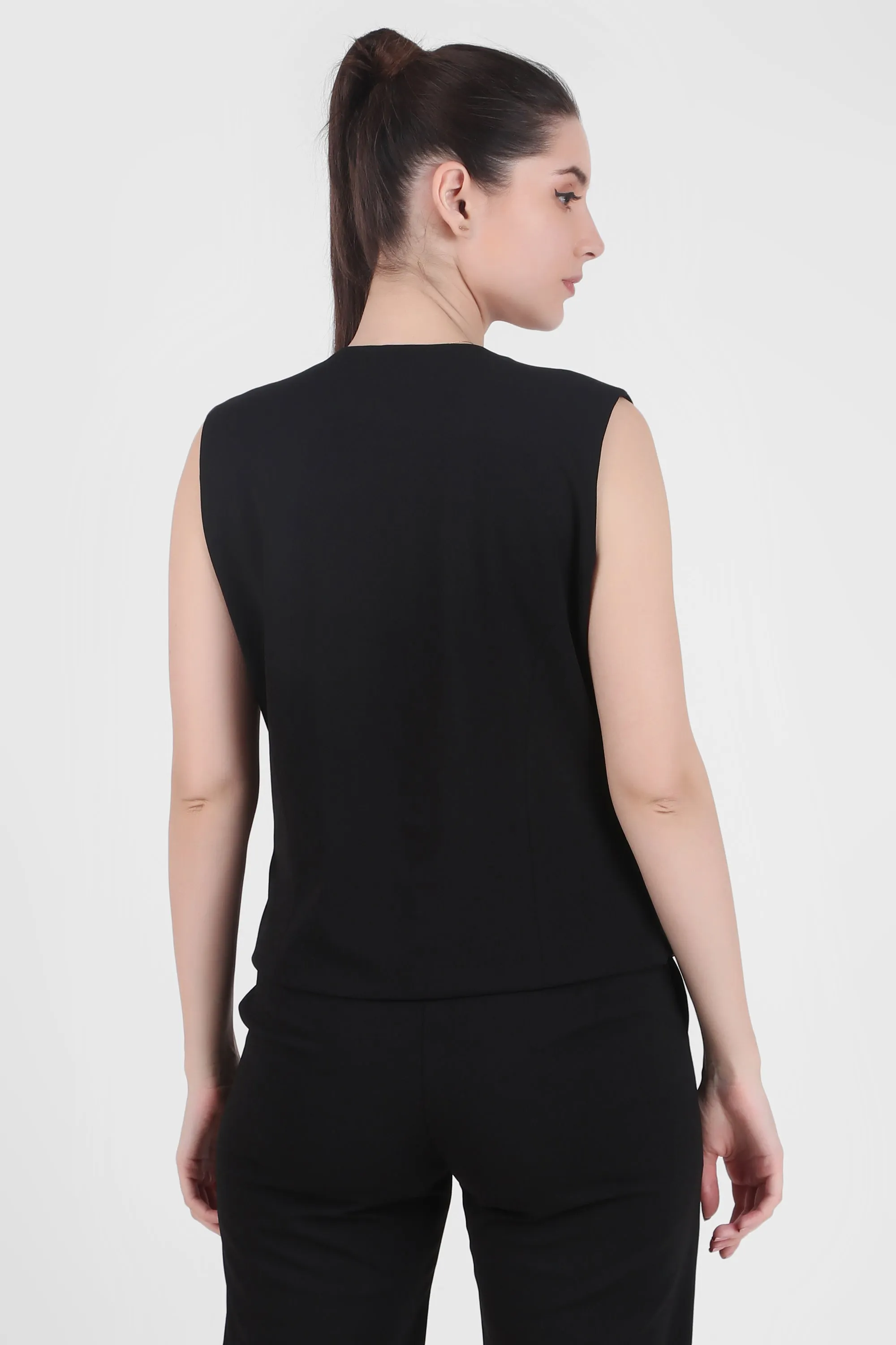 V Neck Tailored Waistcoat, Black