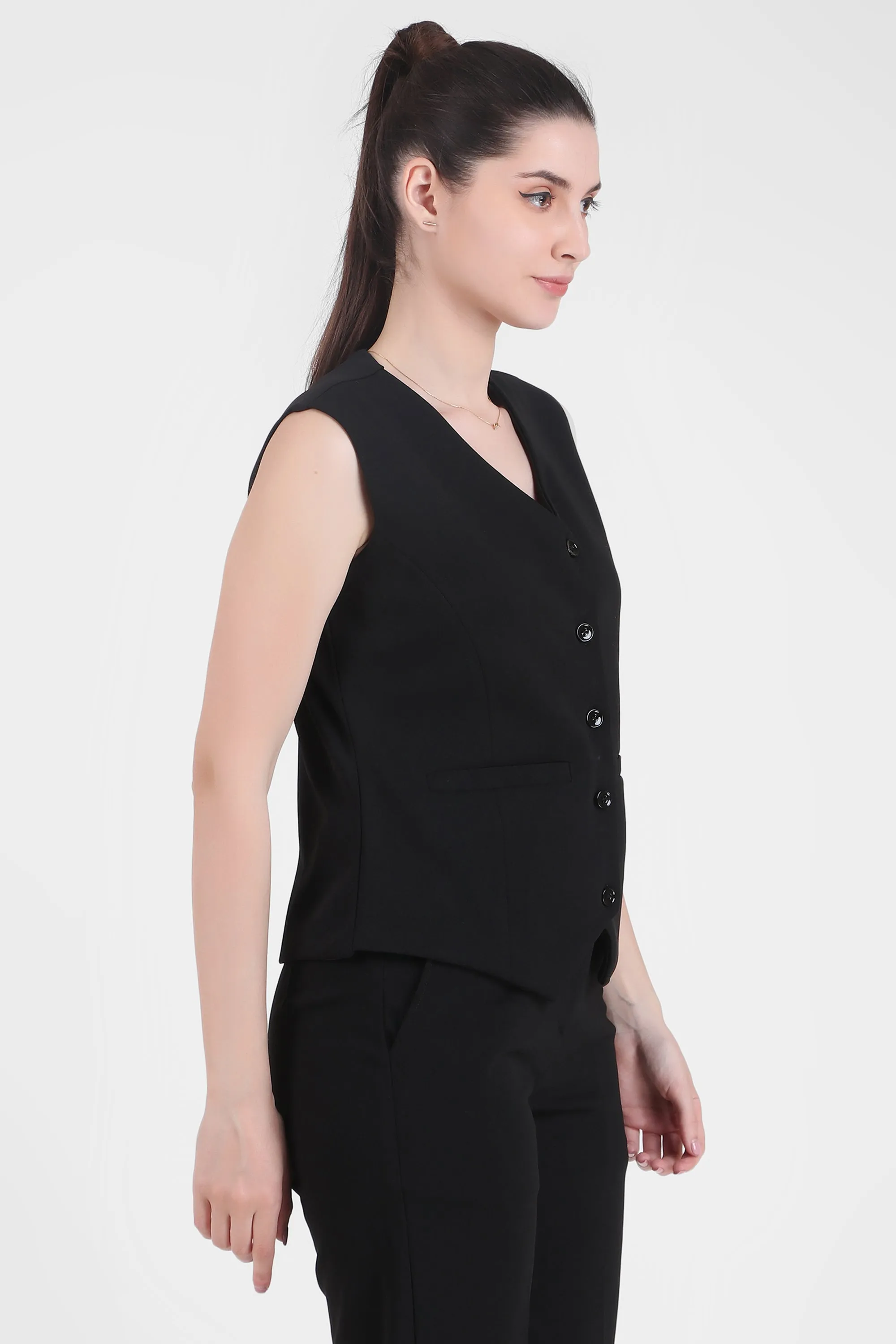 V Neck Tailored Waistcoat, Black