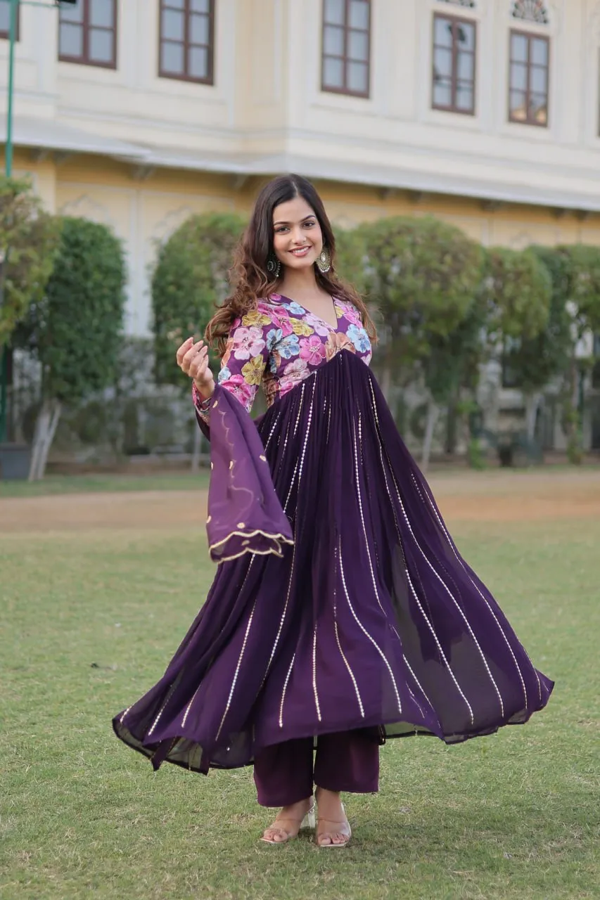 Wine Color Stunning Premium Readymade Alia Cut Kurti, Pant & Dupatta Set in Viscose & Art Silk