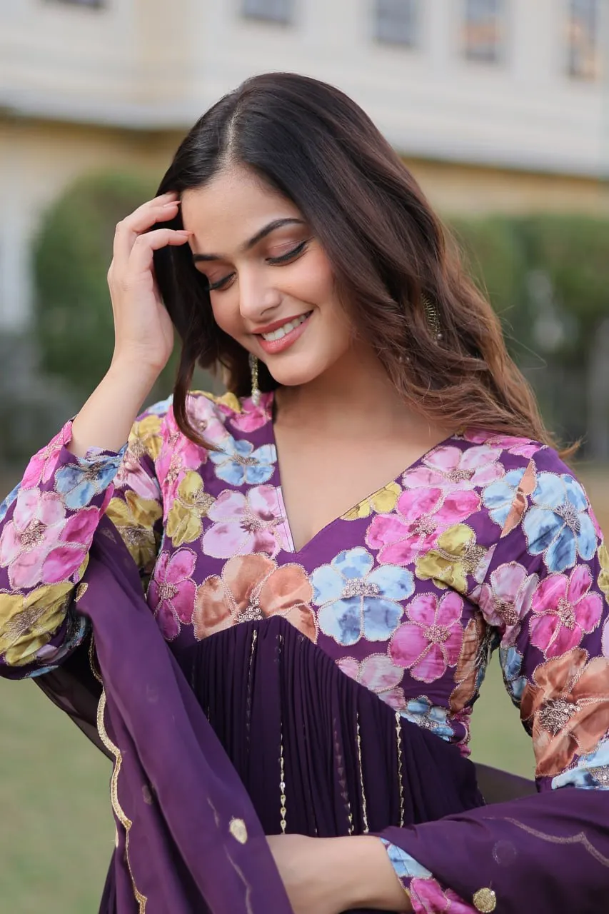 Wine Color Stunning Premium Readymade Alia Cut Kurti, Pant & Dupatta Set in Viscose & Art Silk